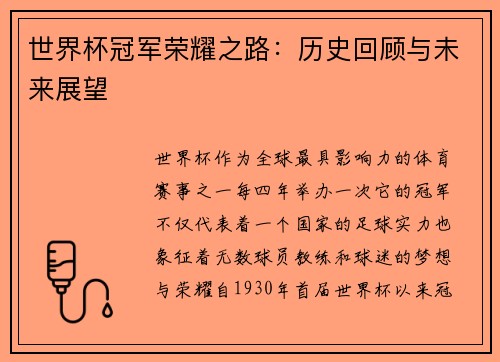 世界杯冠军荣耀之路：历史回顾与未来展望